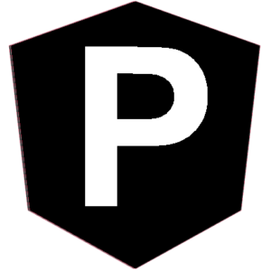 a black shield with the capital letter P